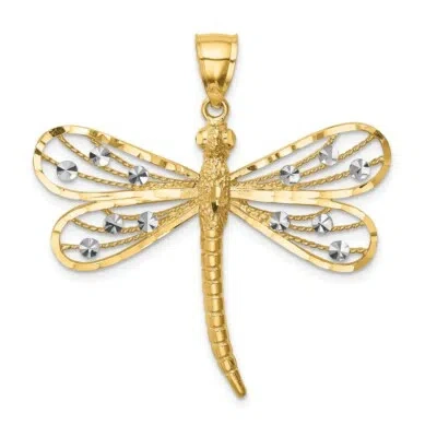 Pre-owned Superdealsforeverything Real 14kt Diamond-cut White Rhodium Dragonfly Pendant