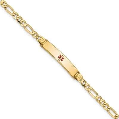 Pre-owned Superdealsforeverything Real 14kt Medical Red Enamel Figaro Id Chain Bracelet; 7 Inch In Yellow