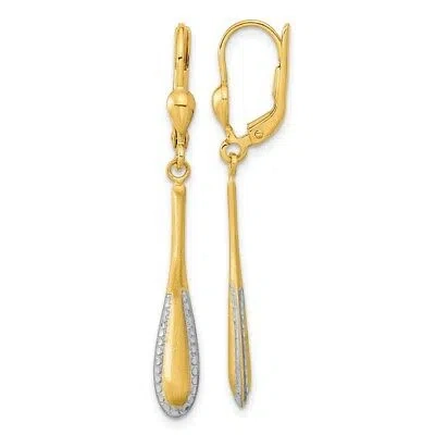Pre-owned Superdealsforeverything Real 14kt Rhodium-plated Diamond Cut Satin Drop Leverback Earrings In Yellow