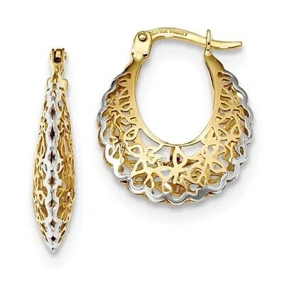 Pre-owned Superdealsforeverything Real 14kt Yellow Gold Rhodium-plated Polished Filigree Hoop Earrings