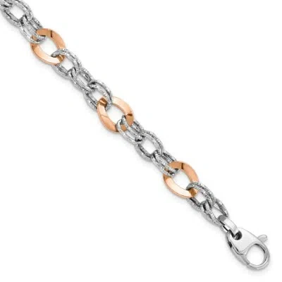 Pre-owned Superdealsforeverything Real 14k Rose And White Gold Polished Diamond Cut Fancy Link Chain Bracelet