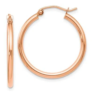 Pre-owned Superdealsforeverything Real 14kt Rose Gold 2x25mm Polished Hoop Earrings In Pink
