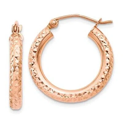 Pre-owned Superdealsforeverything Real 14kt Rose Gold 3mm Diamond-cut Hoop Earrings In Pink