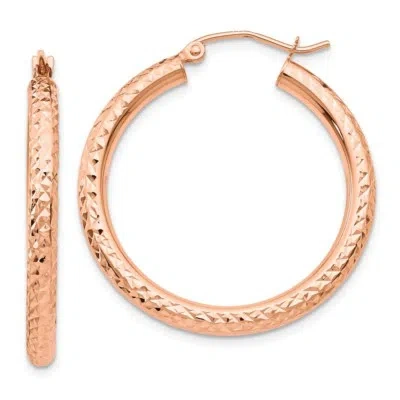 Pre-owned Superdealsforeverything Real 14kt Rose Gold Diamond-cut 3mm Round Hoop Earrings In Pink