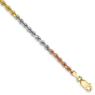 Pre-owned Superdealsforeverything Real 14kt Tri-color 2.9mm Diamond Cut Rope Chain Bracelet; 7 Inch; Lobster Clasp