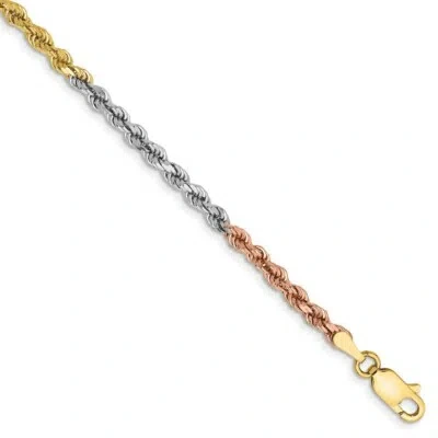Pre-owned Superdealsforeverything Real 14kt Tri-color 2.9mm Diamond Cut Rope Chain Bracelet; 8 Inch; Lobster Clasp