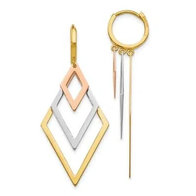 Pre-owned Superdealsforeverything Real 14kt Tri-color Dangle Hoop Earrings