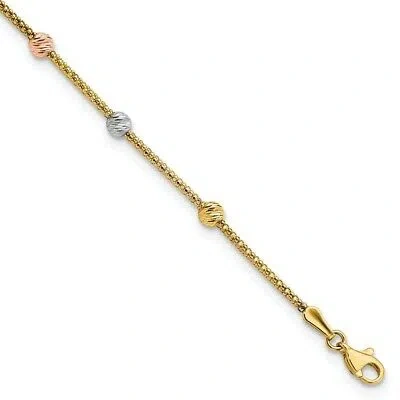 Pre-owned Superdealsforeverything Real 14kt Tri-color Diamond-cut 7-station Bead And Chain Bracelet