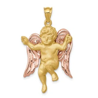 Pre-owned Superdealsforeverything Real 14kt Two-tone Angel Pendant