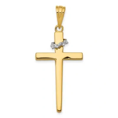 Pre-owned Superdealsforeverything Real 14kt Two-tone Cross W/crown Of Thorns Pendant