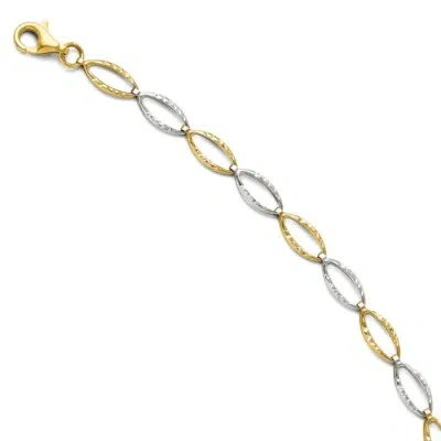 Pre-owned Superdealsforeverything Real 14kt Two-tone Diamond Cut Chain Bracelet; 7 Inch; Lobster (fancy) Clasp