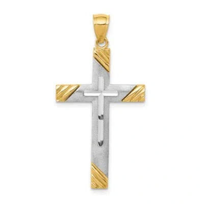 Pre-owned Superdealsforeverything Real 14kt Two-tone Diamond-cut Cross Pendant