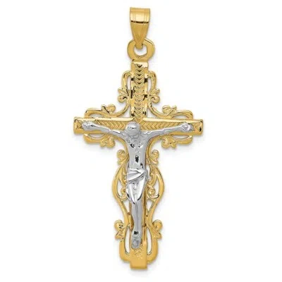 Pre-owned Superdealsforeverything Real 14kt Two-tone Diamond-cut Crucifix Pendant