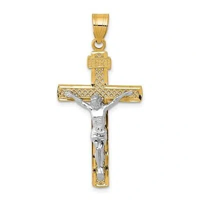 Pre-owned Superdealsforeverything Real 14kt Two-tone Diamond-cut Lattice Cross W/crucifix Pendant