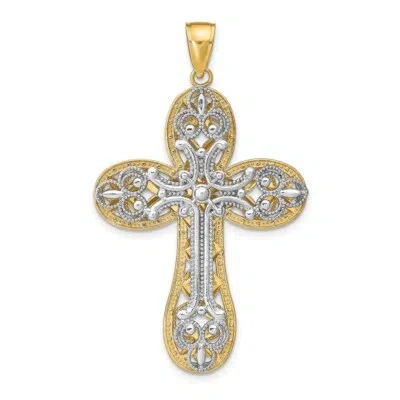 Pre-owned Superdealsforeverything Real 14kt Two-tone Diamond-cut Layered Cross Pendant