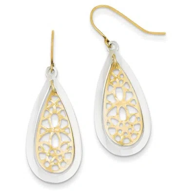 Pre-owned Superdealsforeverything Real 14kt Two-tone Diamond Cut Polished Fancy Dangle Earrings