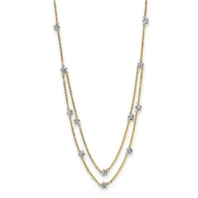 Pre-owned Superdealsforeverything Real 14kt Two Tone Double Chain Star Necklace In Two-tone