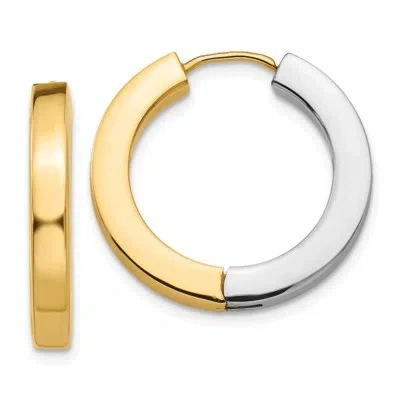 Pre-owned Superdealsforeverything Real 14kt Two-tone Gold Polished Hollow Hinged Hoop Earrings