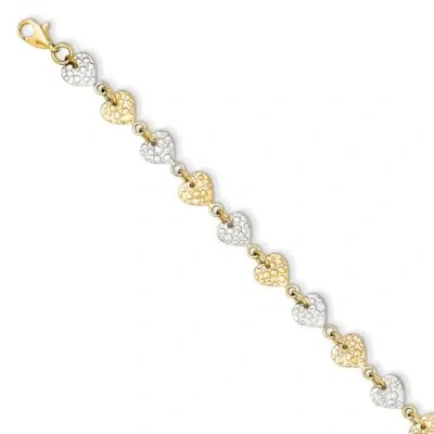 Pre-owned Superdealsforeverything Real 14kt Two-tone Hammered Hearts Chain Bracelet; 7 Inch; Lobster Clasp