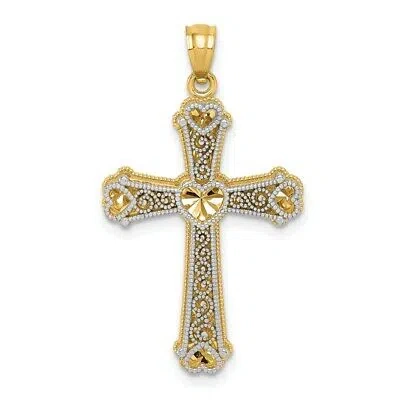 Pre-owned Superdealsforeverything Real 14kt Two-tone Hearts Cross Pendant