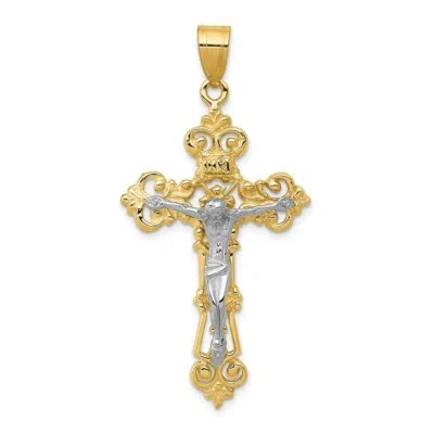 Pre-owned Superdealsforeverything Real 14kt Two-tone Inri Fleur De Lis Crucifix Pendant