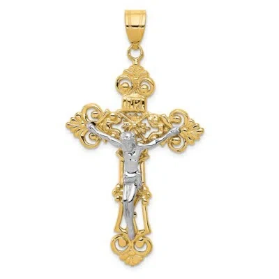 Pre-owned Superdealsforeverything Real 14kt Two-tone Inri Fleur De Lis Crucifix Pendant