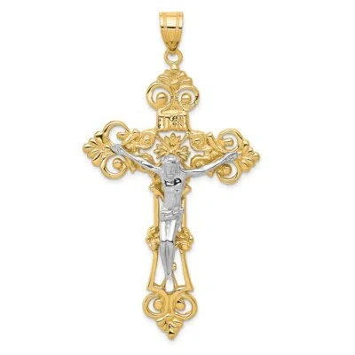 Pre-owned Superdealsforeverything Real 14kt Two-tone Inri Fleur De Lis Crucifix Pendant