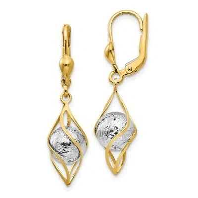 Pre-owned Superdealsforeverything Real 14kt Two-tone Polished Diamond Cut Dangle Leverback Earrings