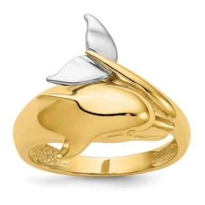 Pre-owned Superdealsforeverything Real 14kt Two-tone Polished Dolphin Ring S:7