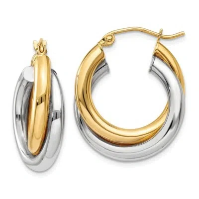 Pre-owned Superdealsforeverything Real 14kt Two-tone Polished Double Tube Hoop Earrings