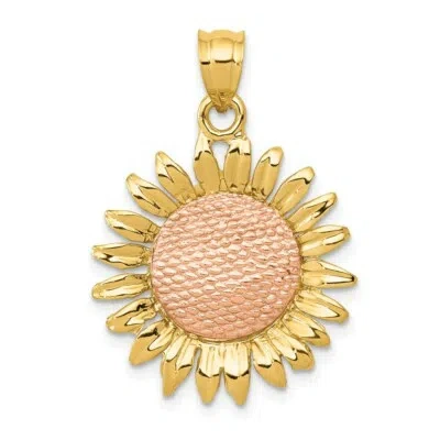 Pre-owned Superdealsforeverything Real 14kt Two-tone Polished Sunflower Pendant