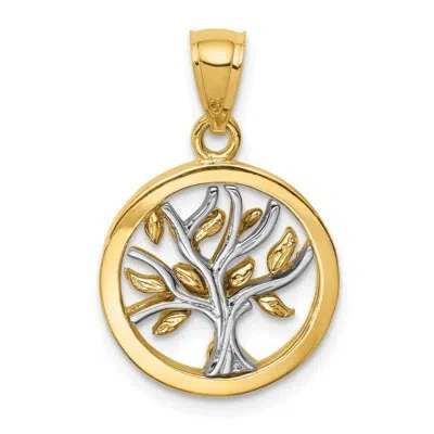 Pre-owned Superdealsforeverything Real 14kt Two-tone Polished Tree Of Life Pendant