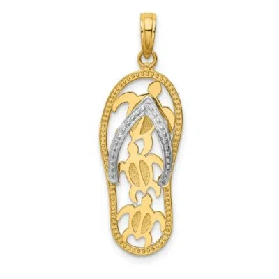 Pre-owned Superdealsforeverything Real 14kt Two-tone Triple Sea Turtle Flip-flop Pendant