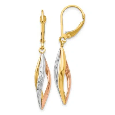 Pre-owned Superdealsforeverything Real 14kt Two-tone With White Rhodium Diamond-cut Leverback Earrings In Yellow