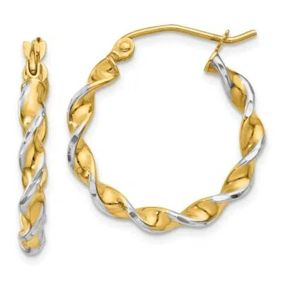 Pre-owned Superdealsforeverything Real 14kt W/ White Rhodium Polished 2.75mm Fancy Twisted Hoop Earrings In Yellow