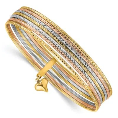 Pre-owned Superdealsforeverything Real 14kt W/dangle Heart Tri-color Oversized Set Of 7 Textured Slip-on Bangles