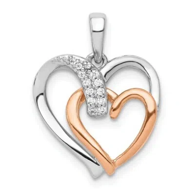 Pre-owned Superdealsforeverything Real 14kt White And Rose Gold 1/20ct. Diamond Double Heart Pendant