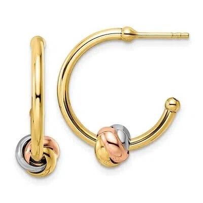 Pre-owned Superdealsforeverything Real 14kt White And Rose Gold With Yellow Rhodium Knot J-hoop Earrings In Two-tone