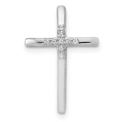 Pre-owned Superdealsforeverything Real 14kt White Gold .03ct. Diamond Cross Chain Slide