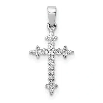 Pre-owned Superdealsforeverything Real 14kt White Gold 1/10ct. Diamond Fleur E Lis Cross Pendant