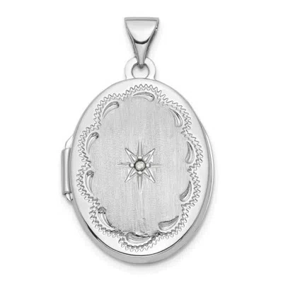 Pre-owned Superdealsforeverything Real 14kt White Gold Brushed Diamond Star 21mm Oval Locket