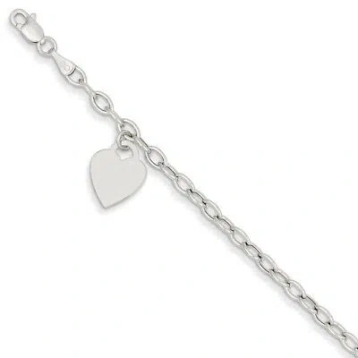 Pre-owned Superdealsforeverything Real 14kt White Gold Dangle Heart Chain Bracelet; 7.5 Inch; Lobster Clasp