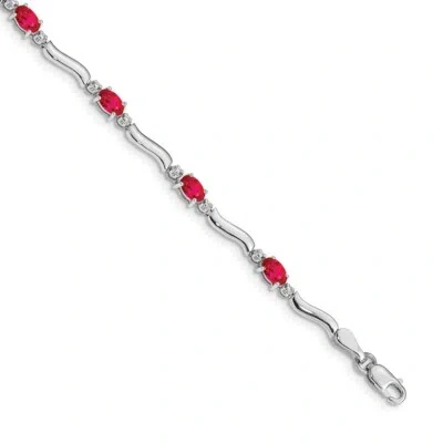 Pre-owned Superdealsforeverything Real 14kt White Gold Diamond And Ruby Chain Bracelet; 7 Inch; Lobster Clasp