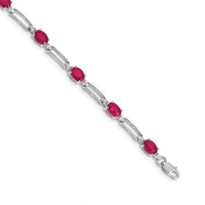 Pre-owned Superdealsforeverything Real 14kt White Gold Diamond And Ruby Chain Bracelet; 7.25 Inch; Lobster Clasp