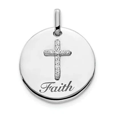Pre-owned Superdealsforeverything Real 14kt White Gold Diamond Cross Faith Pendant