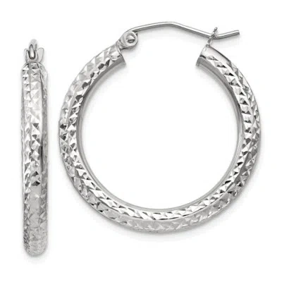 Pre-owned Superdealsforeverything Real 14kt White Gold Diamond-cut 3mm Round Hoop Earrings