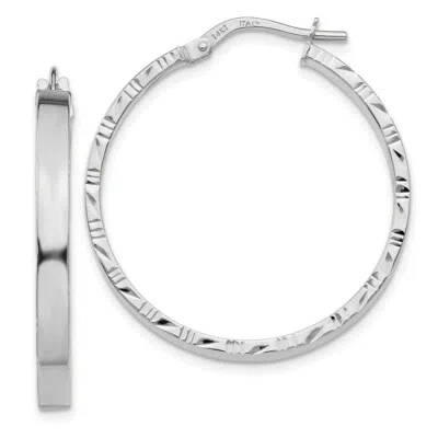 Pre-owned Superdealsforeverything Real 14kt White Gold Diamond Cut Edge Large 3mm Polished Hoop Earrings