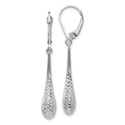 Pre-owned Superdealsforeverything Real 14kt White Gold Diamond Cut Leverback Earrings