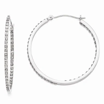 Pre-owned Superdealsforeverything Real 14kt White Gold Diamond Fascination Round Hinged Hoop Earrings