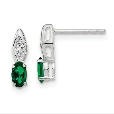 Pre-owned Superdealsforeverything Real 14kt White Gold Emerald And Diamond Post Earrings